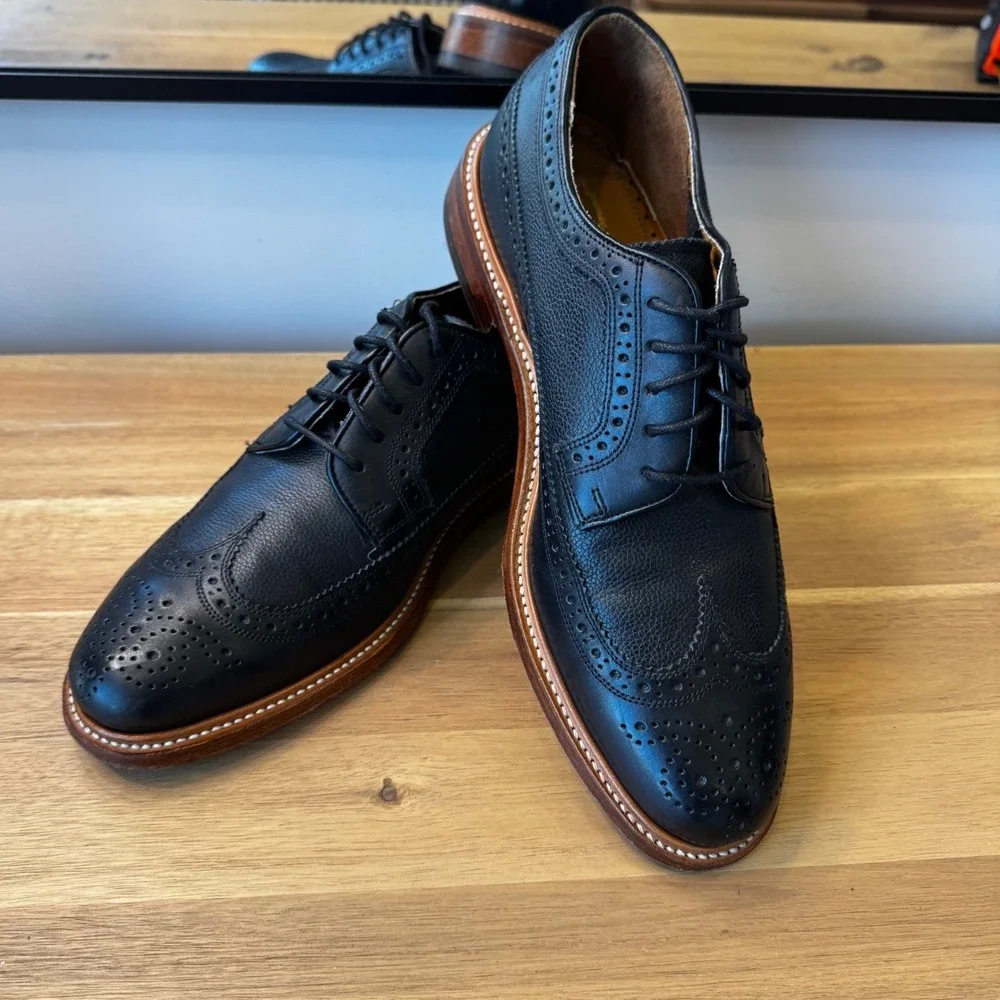 Florsheim Limited Men 8 D Black Pebbled Leather Wingtip Brogue Oxford Dress Shoe